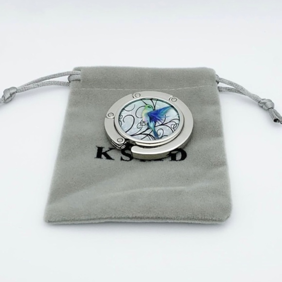 Hummingbird Silver Compact Purse Hook for Table Handbag Holder Hanger & Dustbag - Picture 6 of 9